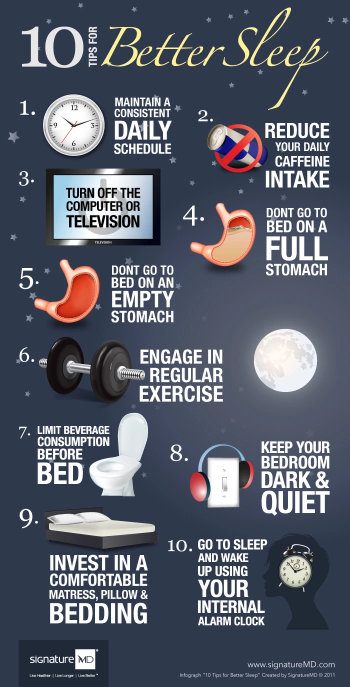 10 Tips For Better Sleep Include Creating A Sleep Schedule Reducing Screen Time And Creating A Restful Environment For Improved Sleep Quality And Health.